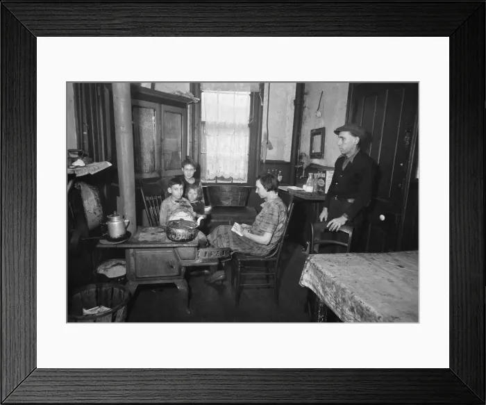 Framed Print : Family in their tenement kitchen, Hamilton Co. Ohio, Dec. 1935. Photo by Carl Mydans. (BSLOC_2013_8_10) Framed Print : Family in their tenement kitchen, Hamilton Co. Ohio, Dec. 1935. Photo by Carl Mydans. (BSLOC_2013_8_10)