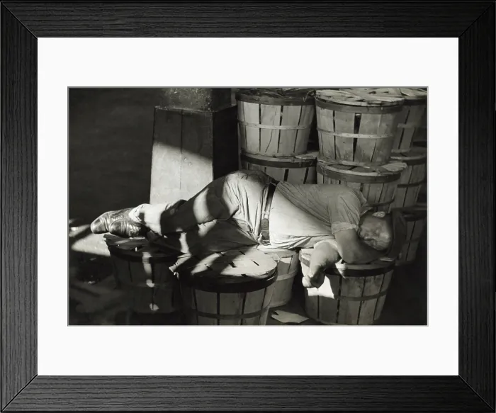 Framed Print : Workman catching a nap at the Baltimore fish market, July 1938. (BSLOC_2013_8_100)