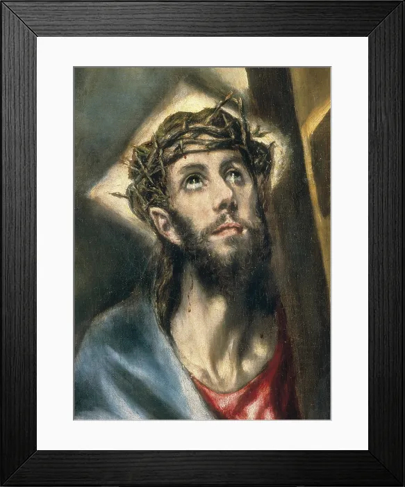 Framed Print : Greco, Domenikos Theotokopoulos, called El (1541-1614). Christ Clasping the Cross. 1594 - 1604. Detail of Christ's face. Mannerism art. Oil on canvas. SPAIN. Madrid