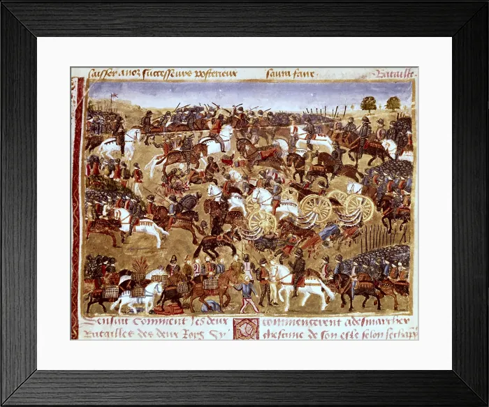 Framed Print : CURTIUS, Rufus Quintus (1st century). The history of Alexander the Great. 1461 - 1468. Battle scene. Ilustration of the french edicion of the original of the 1st century b.c