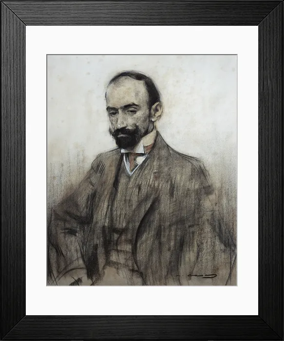 Framed Print : CASAS i CARBO, Ramon (1866-1932). Portrait of Jacinto Benavente. 1899 - 1905. Pencil, charcoal and pastel drawing. Modernism. Drawing. SPAIN. Barcelona