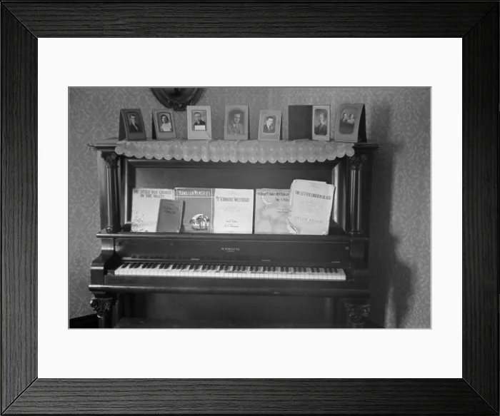 Framed Print : Piano with popular sheet music in the a farmhouse, near Mechanicsburg, Ohio
