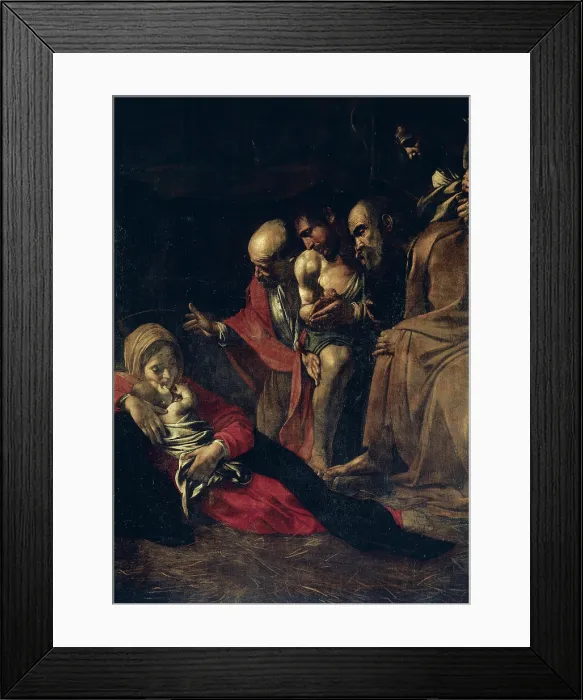 Framed Print : CARAVAGGIO, Michelangelo Merisi da (1573-1610). The Adoration of the Shepherds. 1609. Detail. Baroque art. Oil on canvas. ITALY. Messina. National Museum
