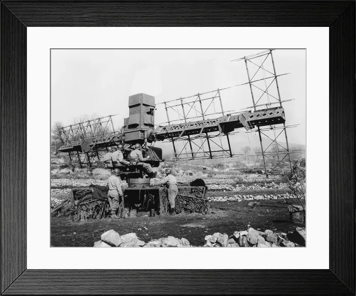 Framed Print : Radar set SCR-268, used for controlling anti-aircraft gunfire, operated by a five man crew in Italy during World War II