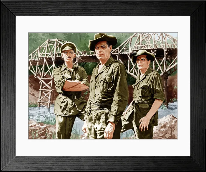 Framed Print : THE BRIDGE ON THE RIVER KWAI, from left: Alec Guinness, William Holden, Jack Hawkins, 1957