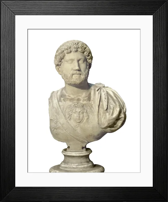Framed Print : HADRIAN (76-138). Roman Emperor (117-138), successor of Trajan. Depiction in relief of Medusa's head in the centre of the cuirasse. Bust of Hadrian. 2nd c. Roman art
