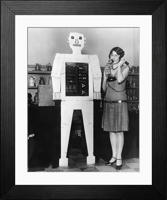 Framed Print : Mr. Televox, was designed by Westinghouse to promote an early remote control switching device, the Televox