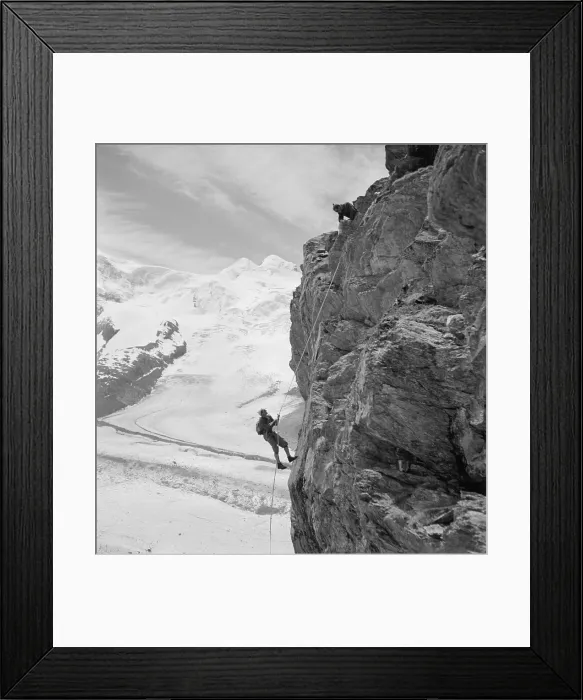 Framed Print : Two mountain climbers on the side of a mountain in Zermatt, Switzerland. 1954 photo by Toni Frissell