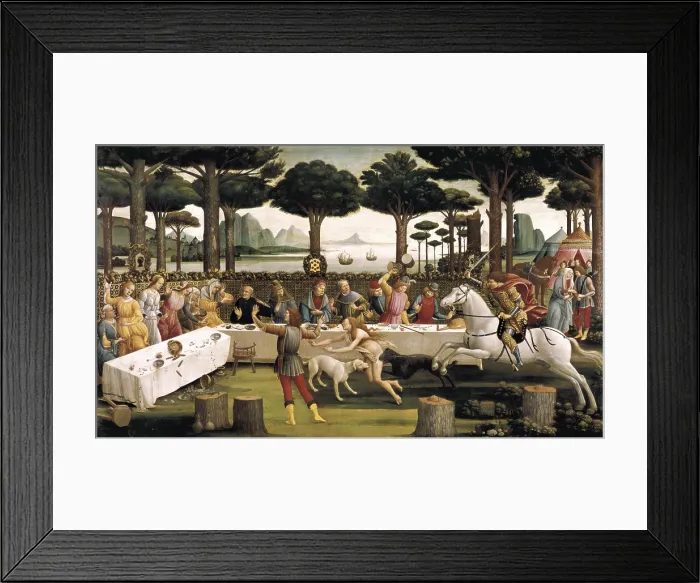 Framed Print : BOTTICELLI, Alessandro di Mariano dei Filipepi, also called Sandro (1445-1510). The Story of Nastagio degli Onesti: Nastagio Arranges a Feast at which the Ghosts Reappear. 1468