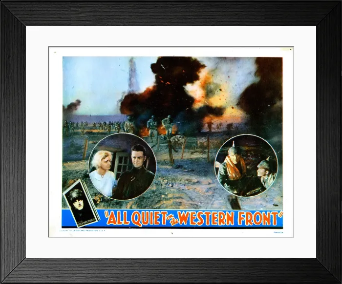 Framed Print : ALL QUIET ON THE WESTERN FRONT, lobbycard, Lew Ayres (left, far right and left of center), Louis Wolheim (second from right), 1930