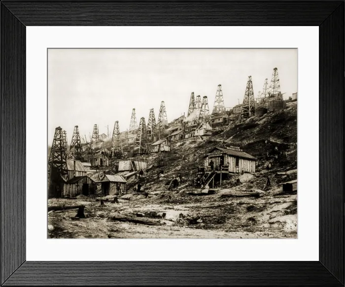 Framed Print : The Pennsylvania oil region. The Shoe & Leather Petroleum Company and the Foster Farm Oil Company, on lower Pioneer Run, Pa. Ca. 1895 Framed Print : The Pennsylvania oil region. The Shoe & Leather Petroleum Company and the Foster Farm Oil Company, on lower Pioneer Run, Pa. Ca. 1895