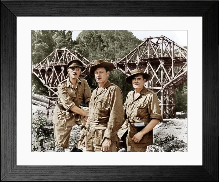 Framed Print : THE BRIDGE ON THE RIVER KWAI, from left: Alec Guinness, William Holden, Jack Hawkins, 1957