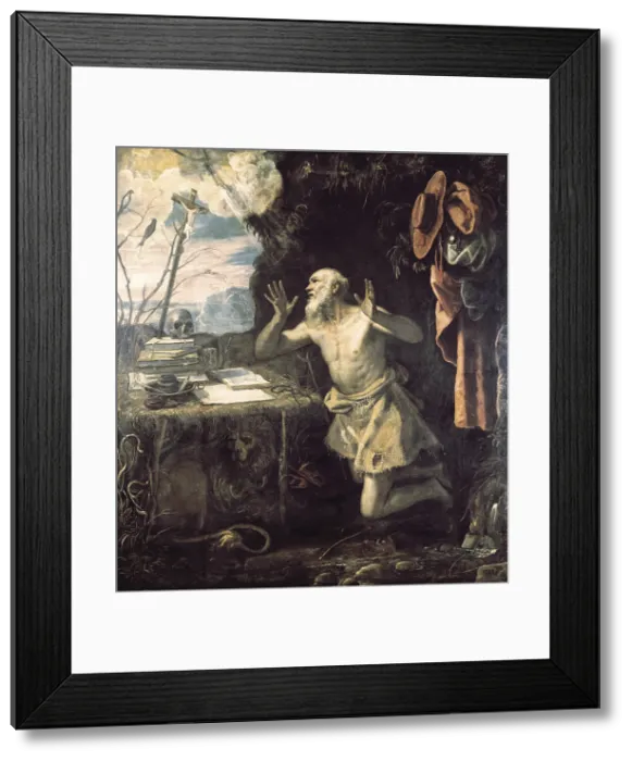 Framed Print : JEROME, Saint (347-420). Father and doctor of the Church. Work by ROBUSTI, Domenico 'Tintoretto II' (1560-1635). Renaissance art. Cinquecento. Venetian school