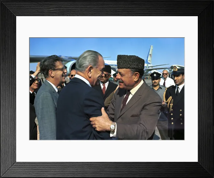 Framed Print : President Lyndon Johnson meets with President Ayub Khan in Karachi, Pakistan. Khan was the second President of Pakistan from 1958 until 1969