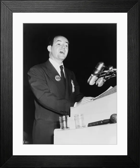 Framed Print : Hubert Humphrey (1911-1978), making his historic speech in defense of civil rights for African Americans at the Democratic National Convention at Philadelphia, July 14, 1948 Framed Print : Hubert Humphrey (1911-1978), making his historic speech in defense of civil rights for African Americans at the Democratic National Convention at Philadelphia, July 14, 1948