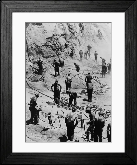 Framed Print : Drillers excavating the dam foundation on the Nevada site of Boulder dam, excavating the dam foundation. 1933