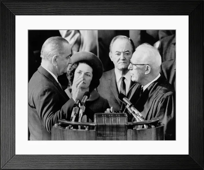 Framed Print : Inauguration of President Lyndon. Chief Justice Earl Warren administers the oath of office to Johnson, as Lady Bird Johnson and VP Hubert Humphrey look on. Jan 20, 1964 Framed Print : Inauguration of President Lyndon. Chief Justice Earl Warren administers the oath of office to Johnson, as Lady Bird Johnson and VP Hubert Humphrey look on. Jan 20, 1964