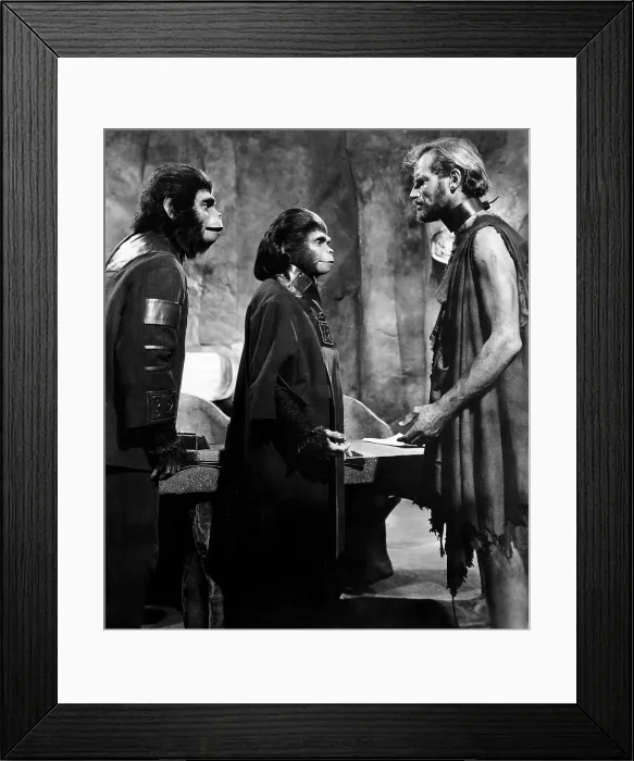 Framed Print : PLANET OF THE APES, from left, Roddy McDowall, Kim Hunter, Charlton Heston, 1968, TM and Copyright 20th Century Fox Film Corp. All rights reserved
