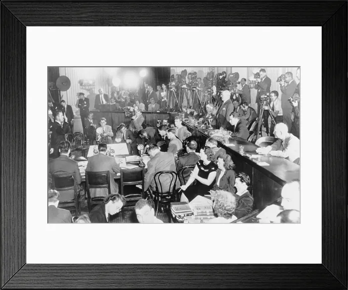 Framed Print : HUAC lead investigator H.A. Smith standing on right swears in Rep. J. Parnell Thomas worked to expose communists in the film industry Framed Print : HUAC lead investigator H.A. Smith standing on right swears in Rep. J. Parnell Thomas worked to expose communists in the film industry