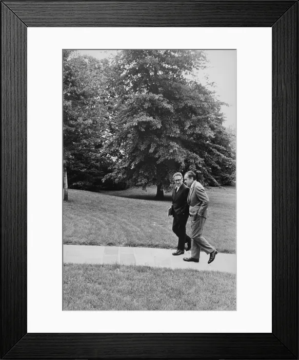 Framed Print : President Nixon walking with Kissinger on south lawn of the White House. Aug. 10 1971 Framed Print : President Nixon walking with Kissinger on south lawn of the White House. Aug. 10 1971