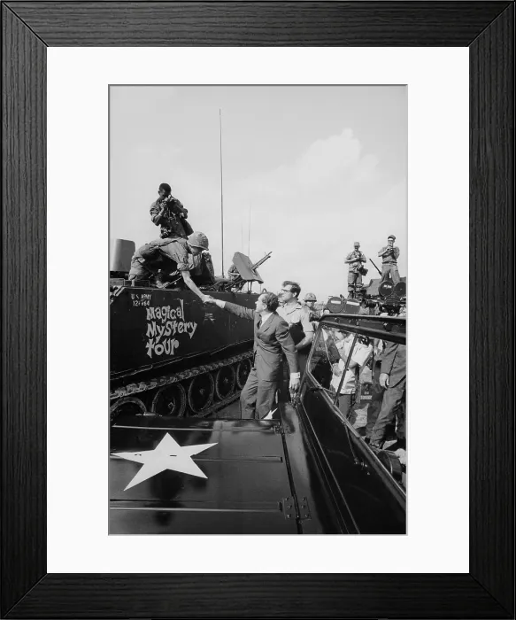 Framed Print : Richard Nixon shaking hands with armed forces in Vietnam. July 30 1969