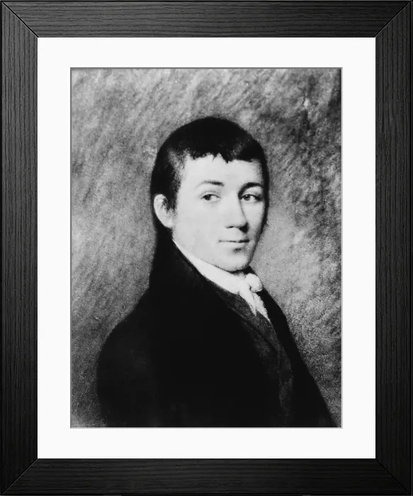Framed Print : Charles Brockden Brown (1771-1810) American novelist, wrote 'Wieland' (1798), a tale of human experience of religion and the supernatural. Painting by James Sharples