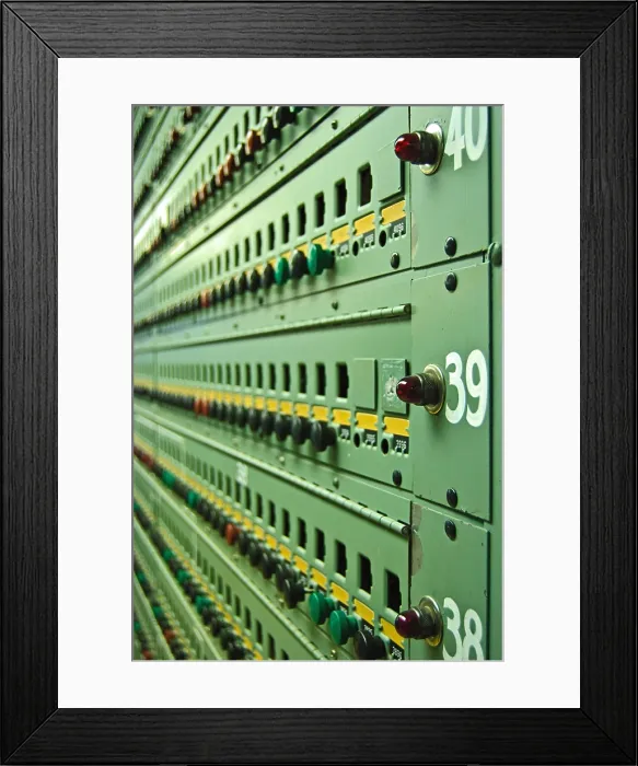 Framed Print : Close-up of switches in the control room of Reactor B, the first large scale nuclear reactor ever built. Photo from the Hanford Site of the Manhattan Project, ca. 1942-44