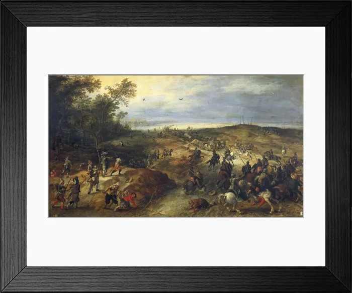 Framed Print : VRANCX, Sebastiaen (1573-1647); Breugel, Jan, The Elder, called 'Velvet Bruegel' (1568-1625). Assault on a Convoy. beg. 17th c