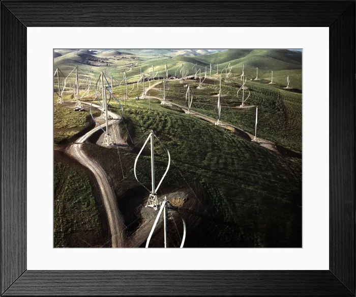 Framed Print : Field of wind turbines in Altamont Pass, California, shows just some of the turbines of one of the earliest and largest wind farms in the United States