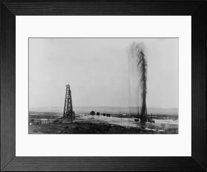 Framed Print : Gusher in a California oil field, ca. 1910