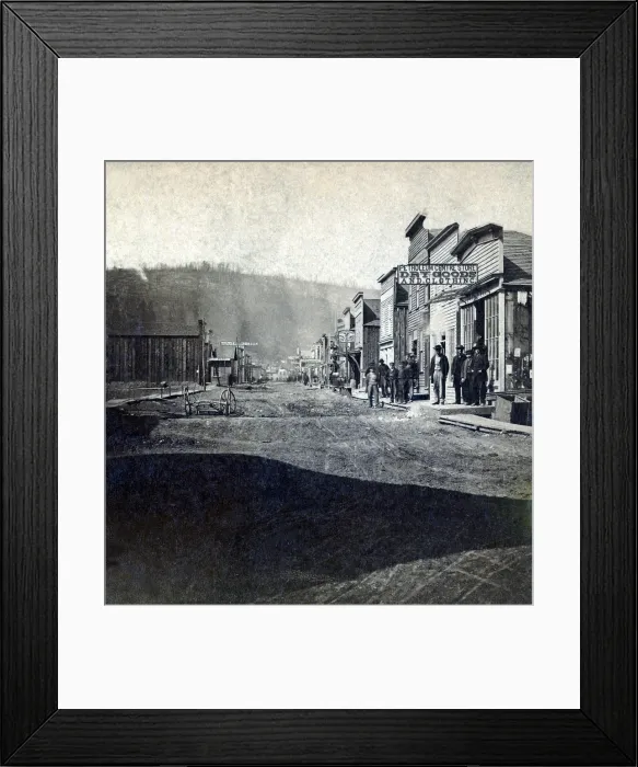 Framed Print : Main Street of the oil town, Petroleum Centre, Pennsylvania. The town was quickly built during the oil boom, and resembles a Western town with rough streets and only basic stores Framed Print : Main Street of the oil town, Petroleum Centre, Pennsylvania. The town was quickly built during the oil boom, and resembles a Western town with rough streets and only basic stores