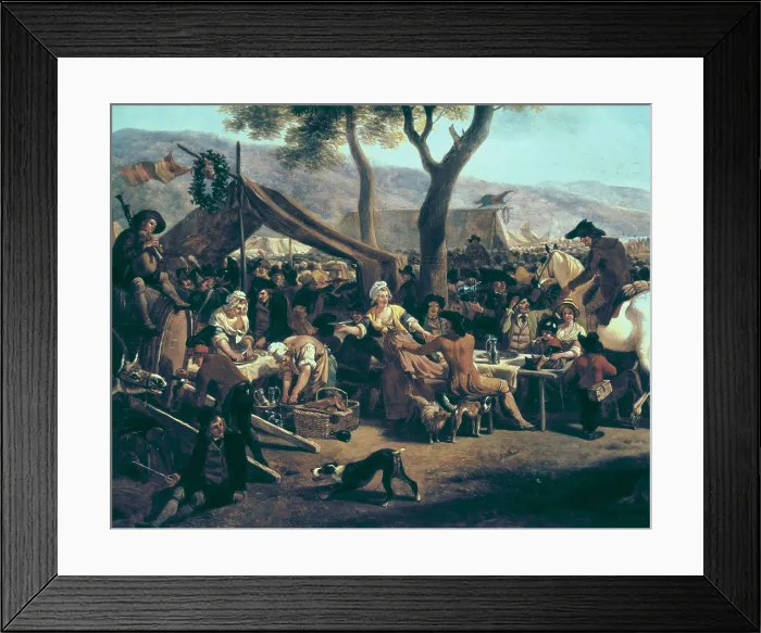 Framed Print : DE MARNE, Jean-Louis (1752-1829). Foire a l'entree d'un village (Party in a village's entrance). Left detail. Oil on wood. FRANCE. Paris. Louvre Museum
