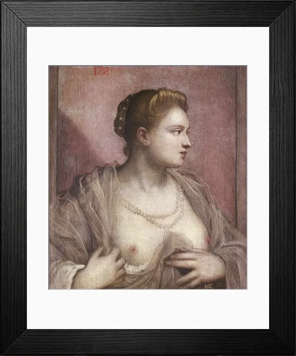 Framed Print : TINTORETTO, Jacopo Robusti, called Il (1518-1594). Portrait of a Woman Revealing her Breasts. 1545. Renaissance art. Cinquecento. Venetian school. Oil on canvas. SPAIN. Madrid Framed Print : TINTORETTO, Jacopo Robusti, called Il (1518-1594). Portrait of a Woman Revealing her Breasts. 1545. Renaissance art. Cinquecento. Venetian school. Oil on canvas. SPAIN. Madrid