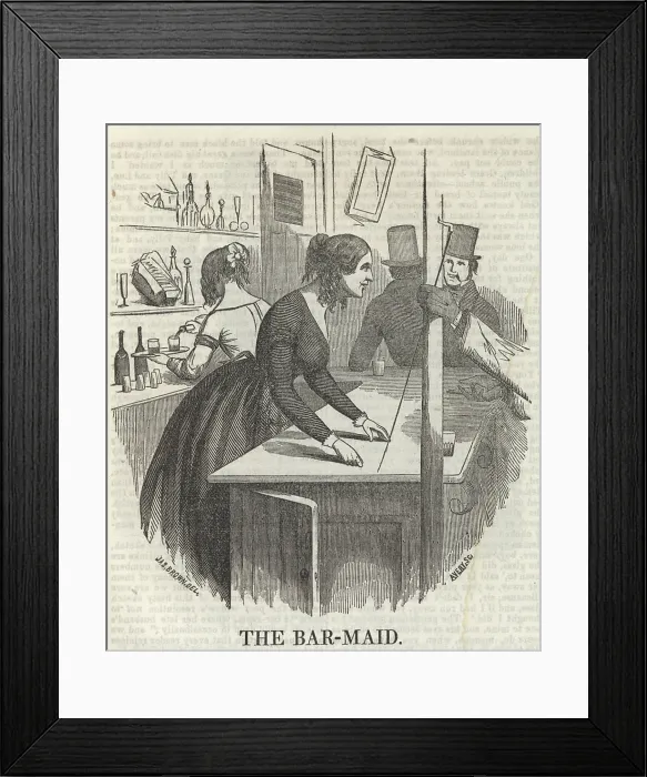 Framed Print : A Barmaid in 1850s New York City earned her living at the expense of her reputation