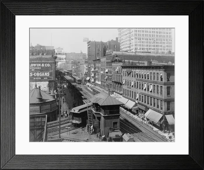 Framed Print : Bird's-eye view of Chicago's Wabash Avenue, showing elevated railroad, ca. 1907