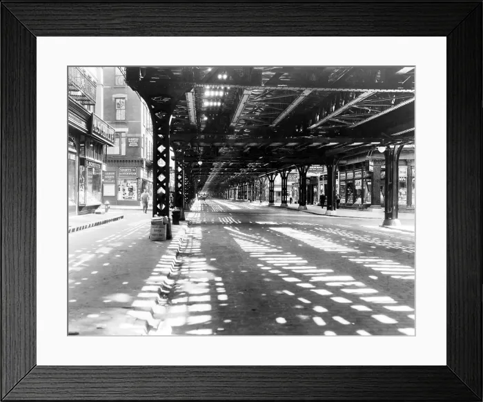 Framed Print : New York City's west side elevated railroad at Greenwich Street, New York in the 1930s