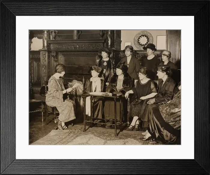 Framed Print : American Alice Paul, leader of the militant National Women's Party meeting with English feminists at American Woman's Club in London Framed Print : American Alice Paul, leader of the militant National Women's Party meeting with English feminists at American Woman's Club in London