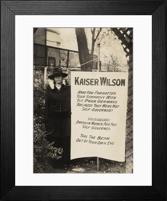 Framed Print : Militant suffragist of the National Women's Party, Virginia Arnold, scandalized many by comparing President Wilson with the German ruler during the First World War. 1917