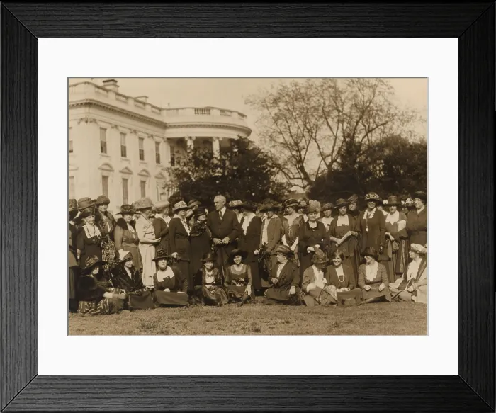 Framed Print : National Woman's Party members with President Harding on the lawn in front of the White House