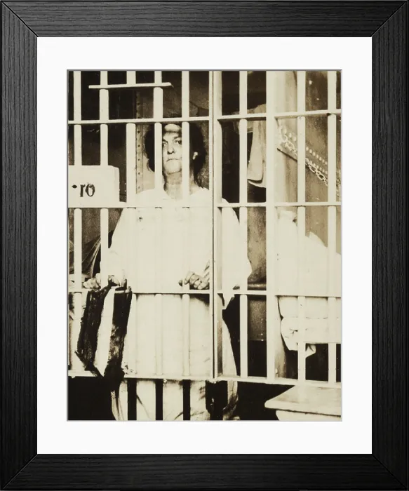 Framed Print : Militant suffragist Helena Hill Weed, in jail cell while serving a three day sentence in D.C Framed Print : Militant suffragist Helena Hill Weed, in jail cell while serving a three day sentence in D.C