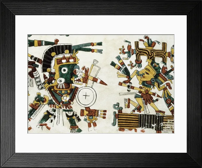 Framed Print : Codex Cospi. Circa 15th c. Tlazolteotl and Chalchiuhtlicue, goddesses of love and water, respectively. Ritual calendar ca. 15th century from Mixtec or Aztec culture Framed Print : Codex Cospi. Circa 15th c. Tlazolteotl and Chalchiuhtlicue, goddesses of love and water, respectively. Ritual calendar ca. 15th century from Mixtec or Aztec culture