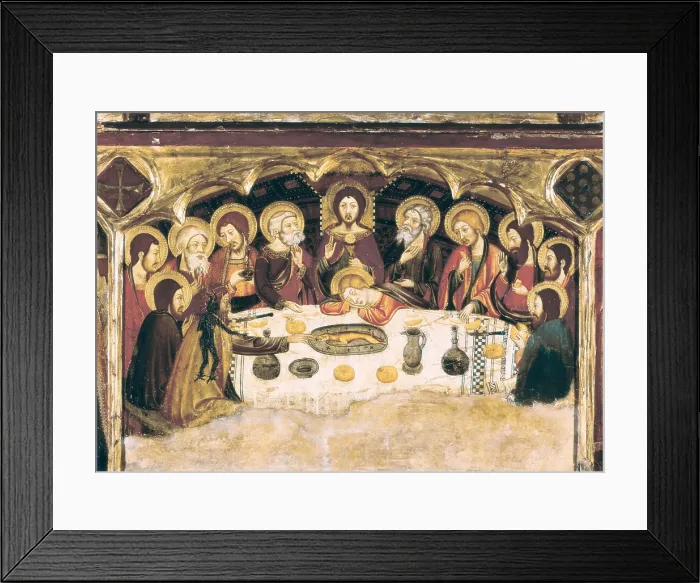 Framed Print : SERRA, Jaume (1358-1397); SERRA, Pere (1343-1406). Altarpiece of the Virgin. 1362 - 1375. Central detail of the predella depicting the Last Supper. Italian gothic