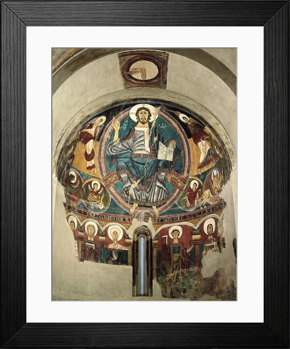 Framed Print : SANT CLIMENT DE TAULL, Master of (12th century). Church of Sant Climent in TaUll. Paintings in the central apse. c. 1123. Romanesque art. Fresco. SPAIN. Barcelona