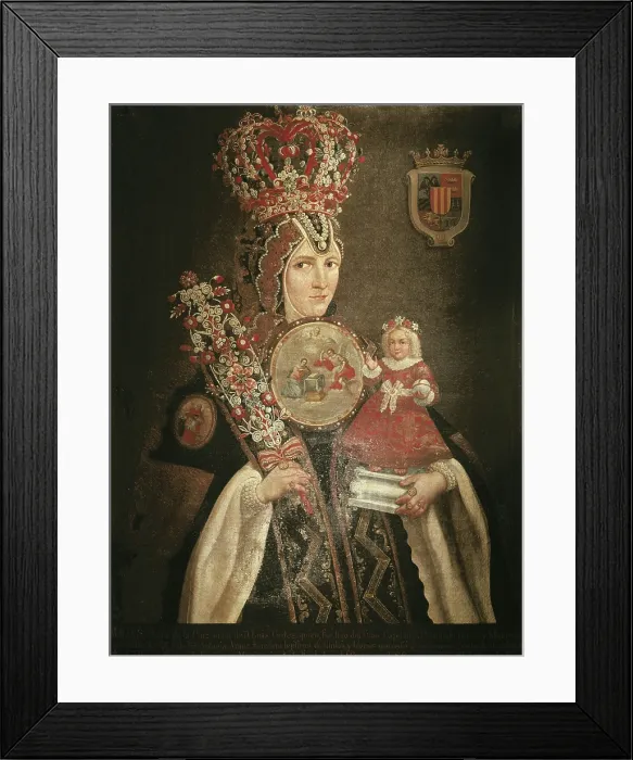 Framed Print : Novice nun dressed in her best habit taking her vows. 18th c. Popular Mexican art. Colonial baroque. Painting. SPAIN. Madrid. America's Museum