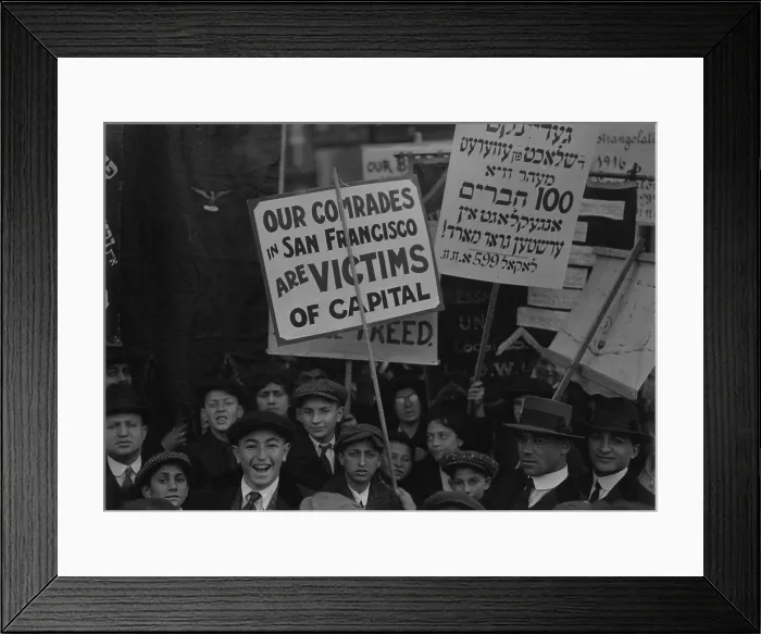 Framed Print : OUR COMRADES IN SAN FRANCISCO ARE VICTIMS OF CAPITAL, reads a sign in a New York sympathy parade supporting the West Coast dock strikes of 1916