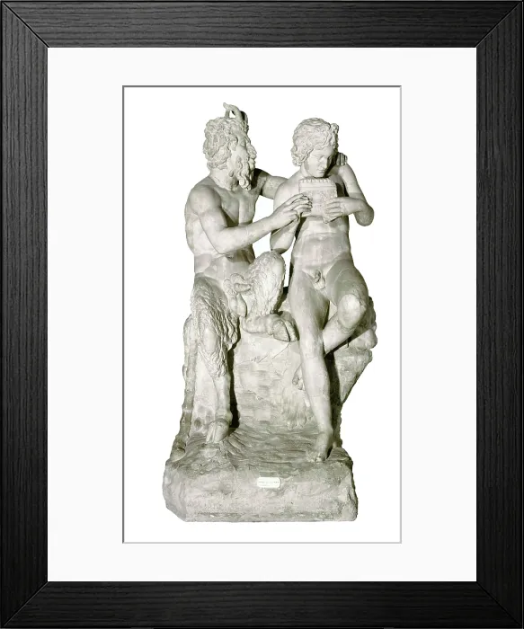 Framed Print : Pan and Olympus. 4th-2nd c. BC. Roman copy. Greek art. Sculpture on marble. ITALY. Naples. National Museum of Archaeology