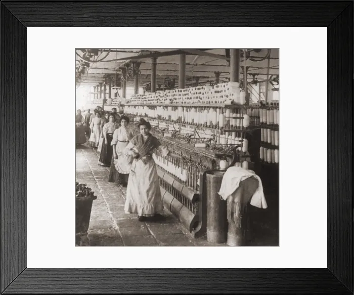 Framed Print : Women and girls working in the spooling room of a cotton mill in Malaga, Spain. 1898 Framed Print : Women and girls working in the spooling room of a cotton mill in Malaga, Spain. 1898