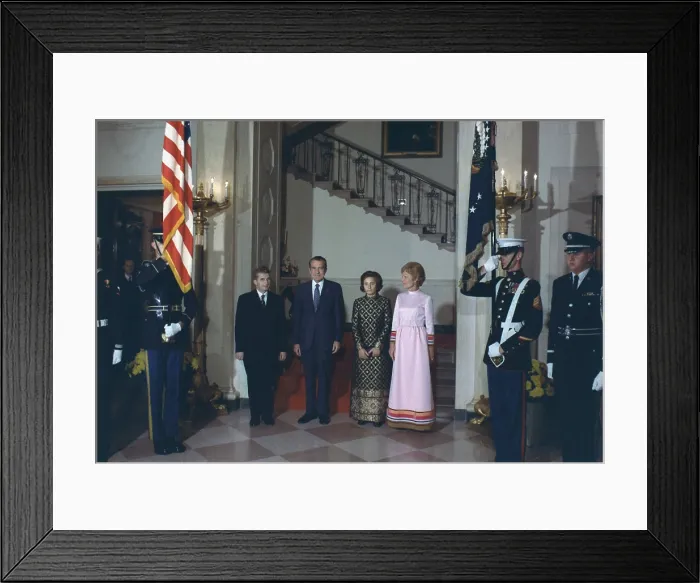 Framed Print : President and Pat Nixon pose with President and Elena Ceausescu before a state dinner in their honor Framed Print : President and Pat Nixon pose with President and Elena Ceausescu before a state dinner in their honor