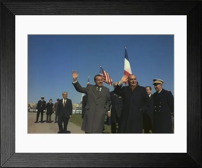 Framed Print : French President Georges Pompidou with President Richard Nixon in Reykjav k Iceland May 31 1973