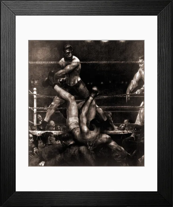Framed Print : Jack Dempsey knocked out of the ring by Luis Firpo in the first round of their fight at the Polo Grounds in New York on September 14, 1923. Lithograph by George Bellows, 1924 Framed Print : Jack Dempsey knocked out of the ring by Luis Firpo in the first round of their fight at the Polo Grounds in New York on September 14, 1923. Lithograph by George Bellows, 1924
